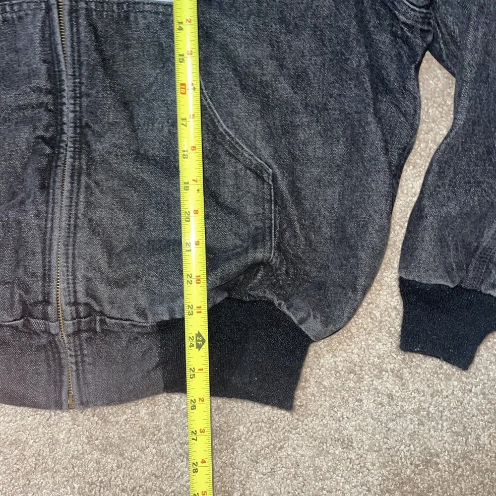 Vintage Carhartt Black Denim Jean Jacket Hoodie Plaid Lining JF885 Size Large - Picture 4 of 5